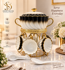 Lyte Club Premium Ceramic Serving Bowl Set with Gold Stand