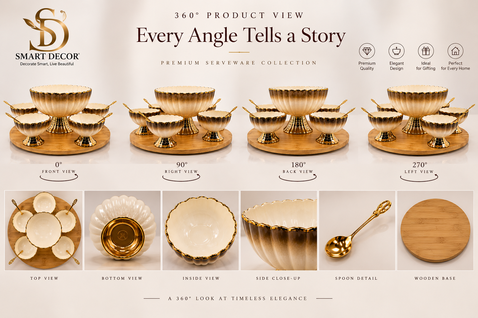 Lyte Club Elegant Gold Rim Serving Bowl Set