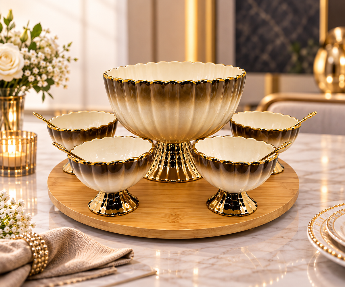 Lyte Club Elegant Gold Rim Serving Bowl Set