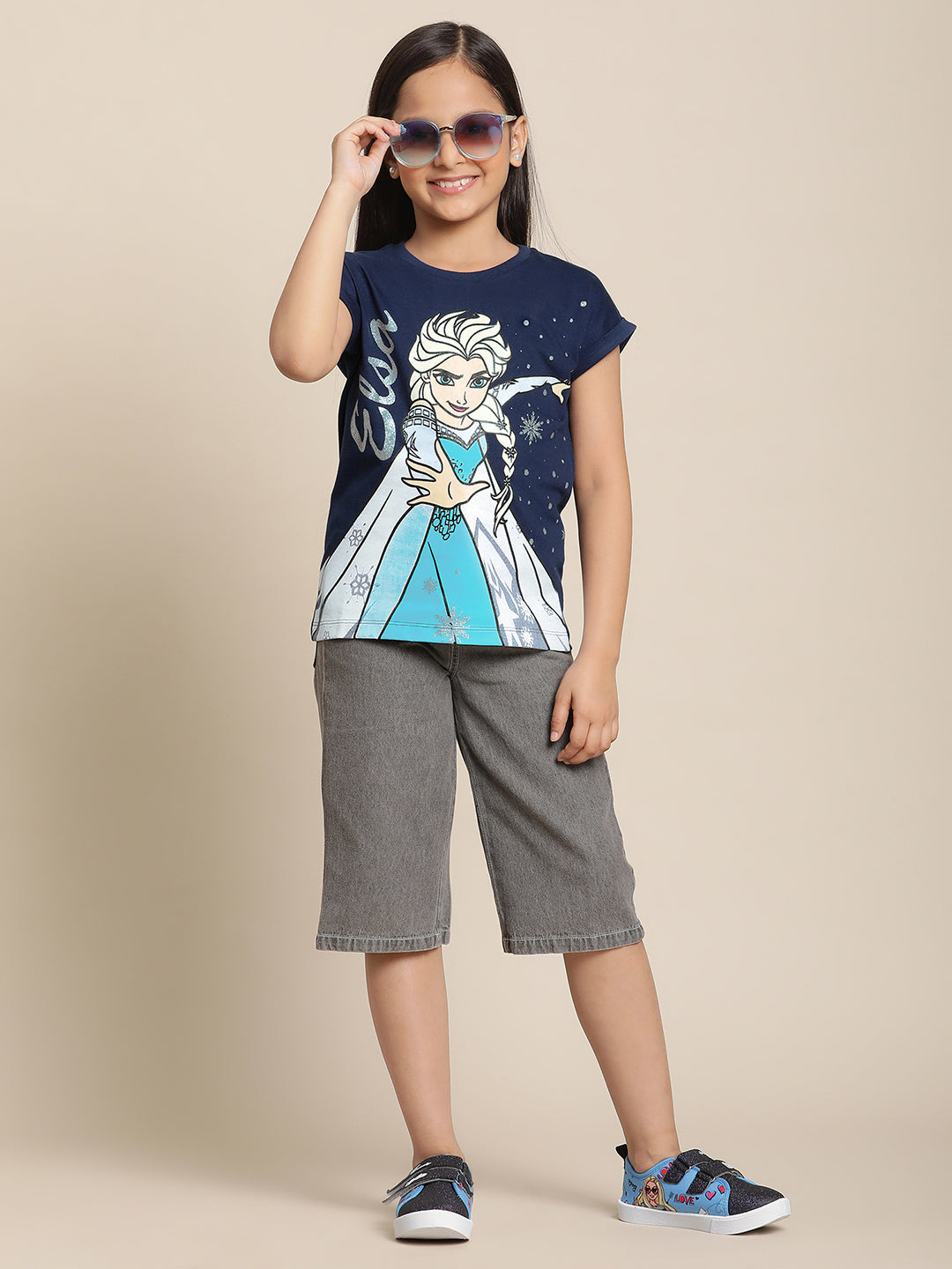 BIO WORLD GIRLS T-SHIRT H/S STY-22-23-003034 NAVY PEONY