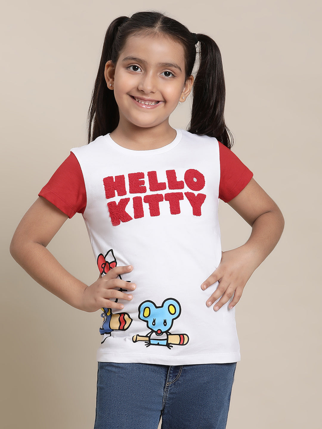 BIO WORLD GIRLS T-SHIRT H/S STY-23-24-000042 WHITE/BRIGHT RED