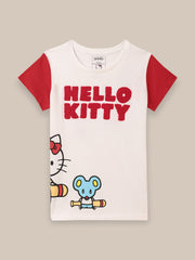 BIO WORLD GIRLS T-SHIRT H/S STY-23-24-000042 WHITE/BRIGHT RED