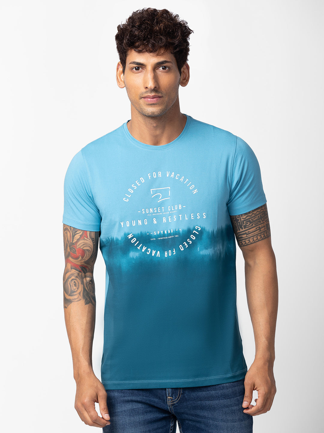 Spykar Mens T-Shirt H/S Mktcp1Bc090 Haze Blue