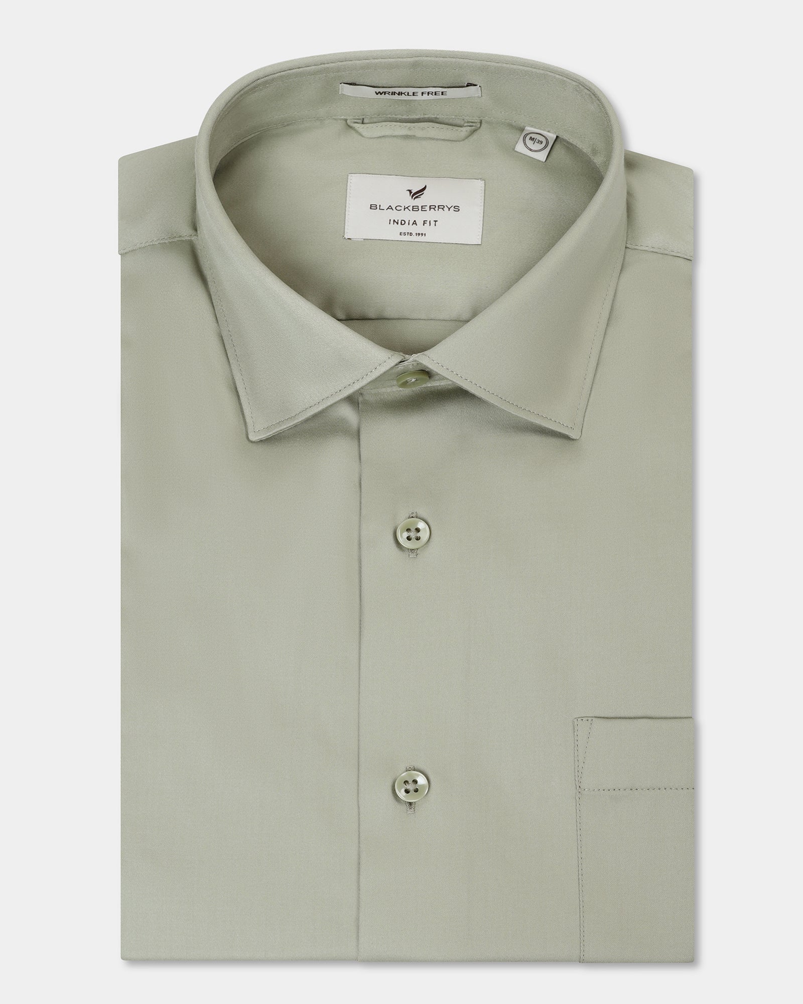 Blackberry Sage Green Non-Iron Solid Formal Shirt for Men, Sylvia style, showcasing a crisp, tailored appearance.