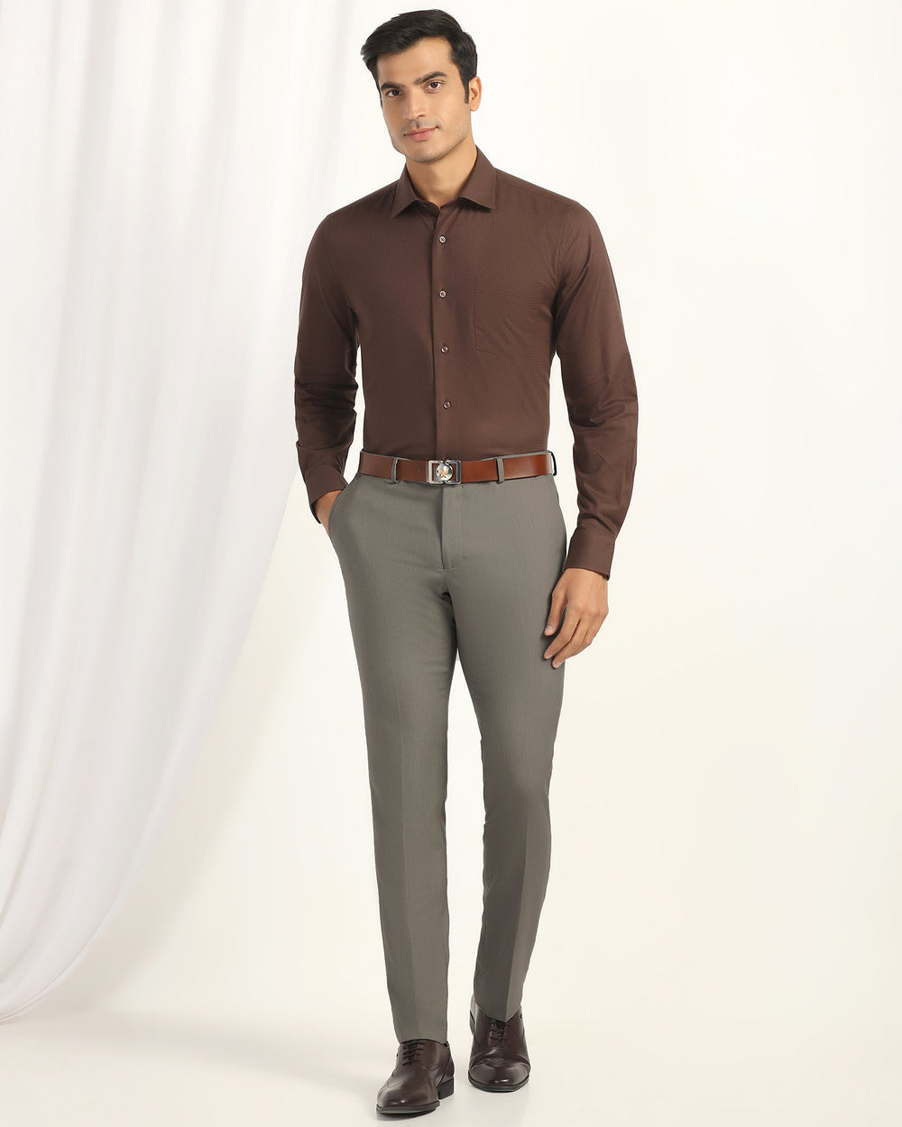 Slim Fit B-91 Formal Mouse Textured Trouser - Fendi - Goyalsons ShopMax