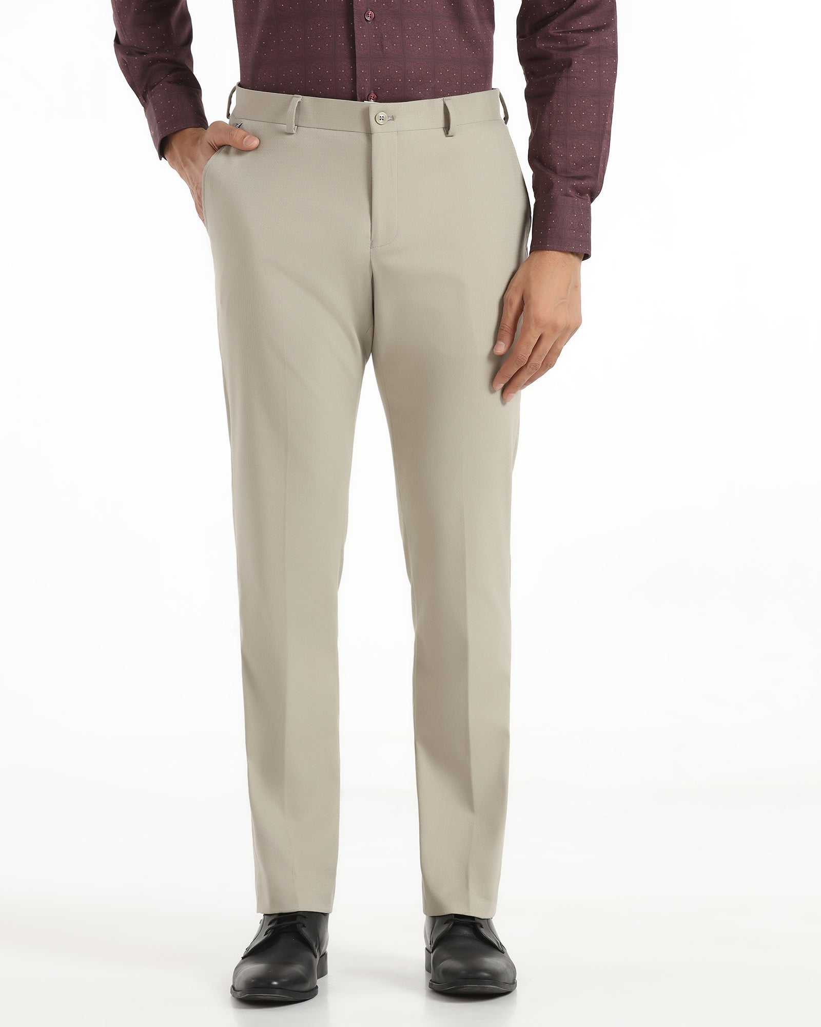 Slim Comfort B-95 Formal Beige Textured Trouser - Saint - Goyalsons ShopMax