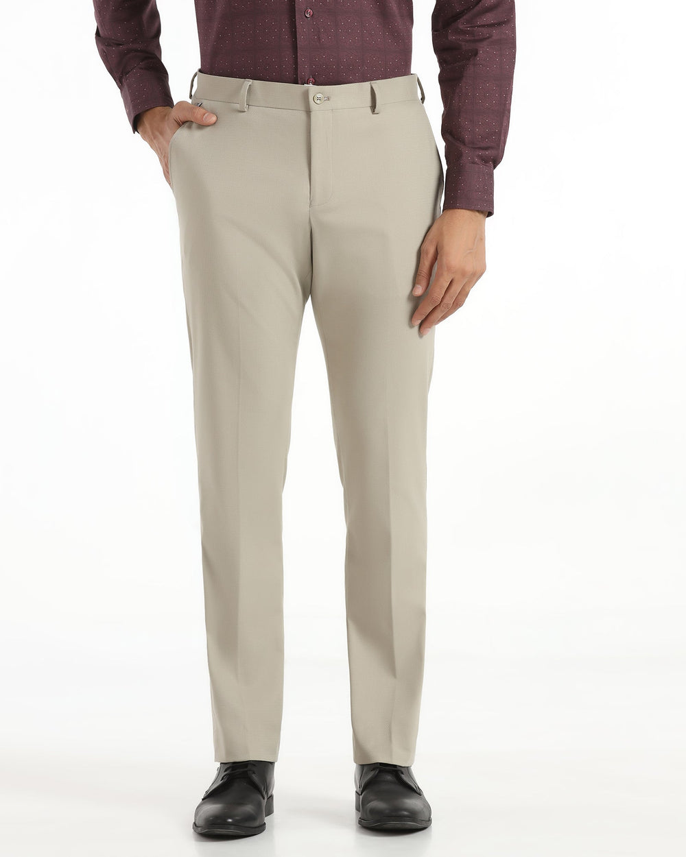 Slim Comfort B-95 Formal Beige Textured Trouser - Saint - Goyalsons ShopMax