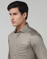 Blackberry men's stone non-iron solid formal shirt, Sylvia style, displayed on a hanger with a classic collar and long sleeves.