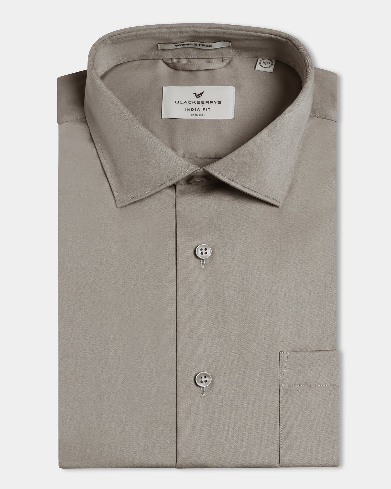 Blackberry Stone Non-Iron Solid Men's Formal Shirt Sylvia, front view showing classic collar and smooth fabric.