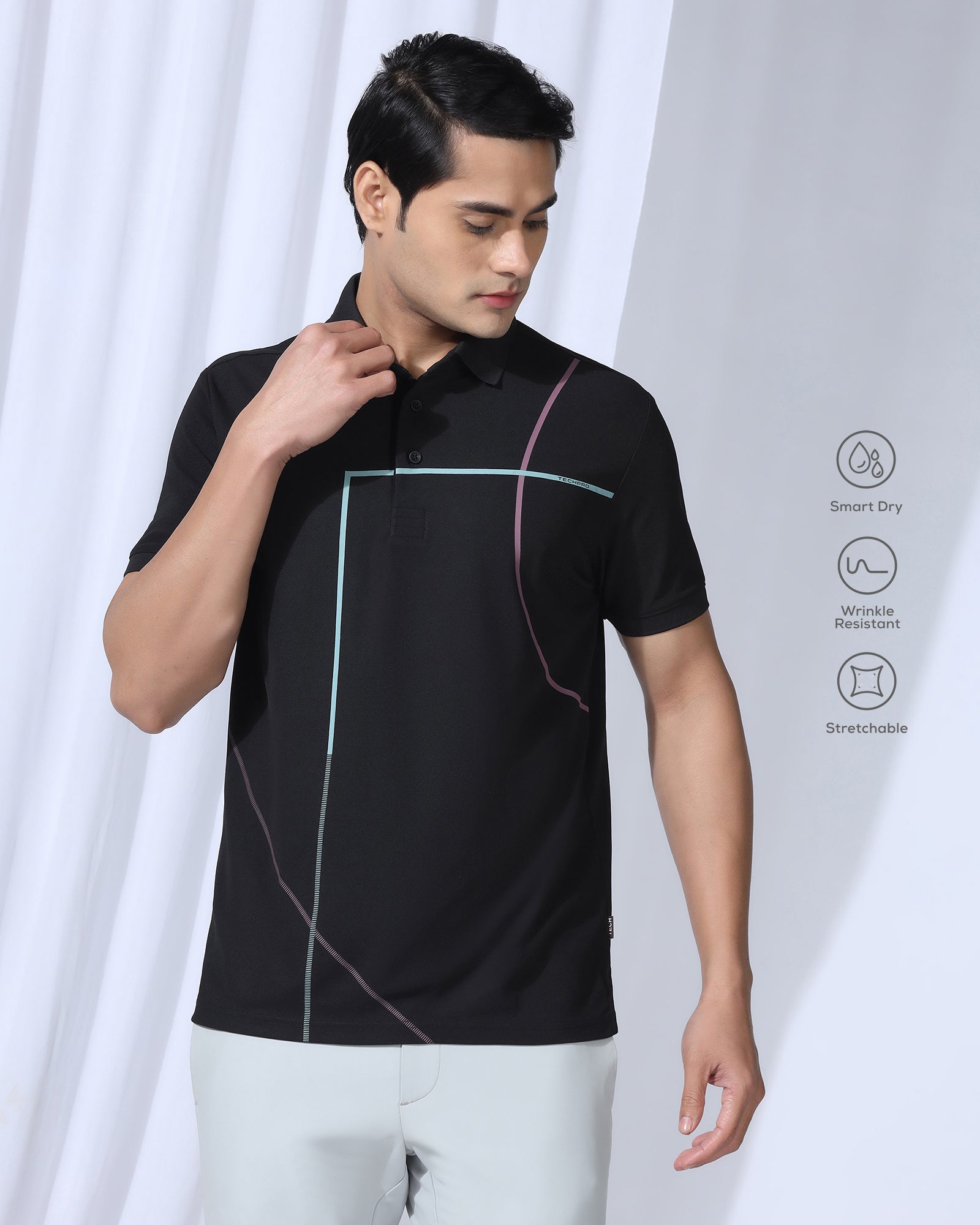 Techpro Polo Black Printed T-Shirt - Techno - Goyalsons ShopMax