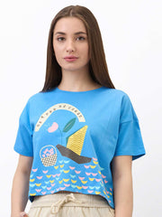 Spykar Ladies Western T-Shirt H/S Wktft1Be055 Tranquil Blue