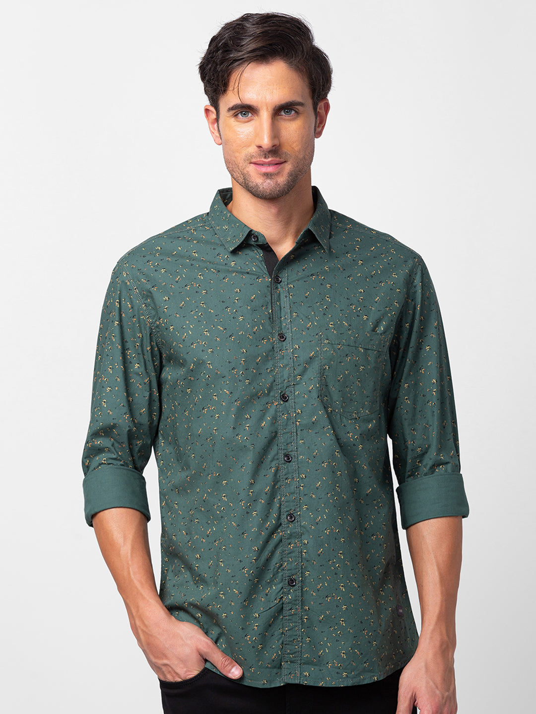 Spykar Mens Casual Shirt F/S Mshps1Bc110 Sage_Green