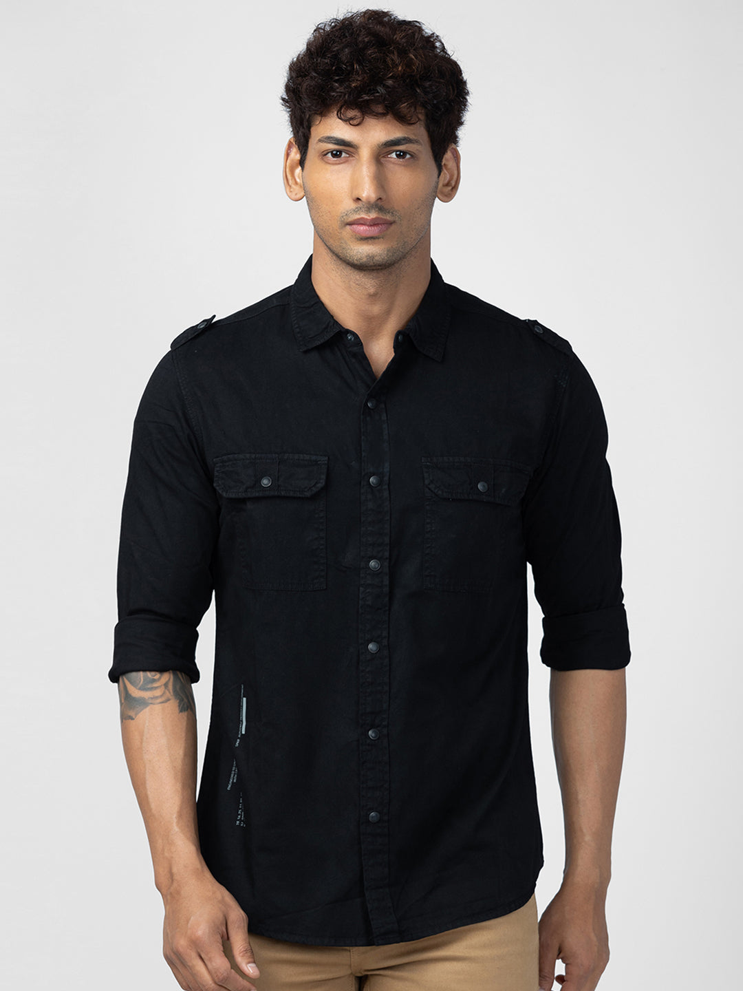 Spykar Mens Casual Shirt F/S Mshss1Bc040 Black