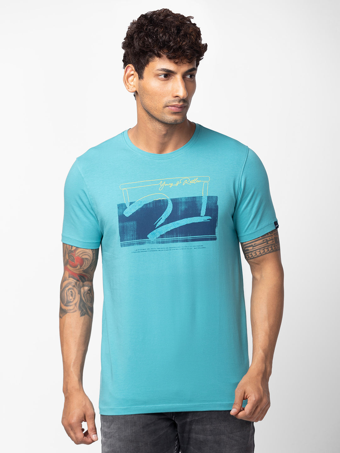 Spykar Mens T-Shirt H/S Mktbc1Bc108 Dusty Turq
