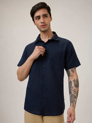 Spykar Mens Casual Shirt F/S Mshsos1Be067 Navy Blue