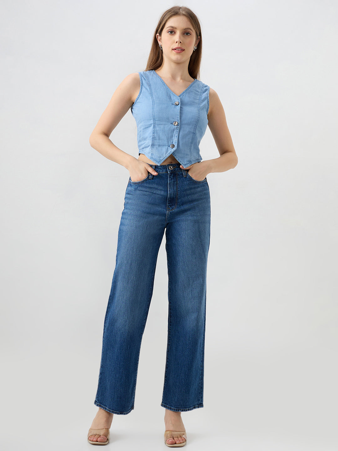 SPYKAR LADIES WESTERN JEANS WDBEL2BE320 MID BLUE