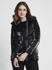 Women Black Regular Fit Casual Jackets