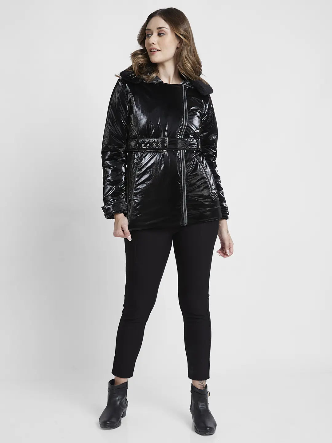 Women Black Regular Fit Casual Jackets