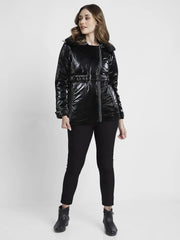 Women Black Regular Fit Casual Jackets