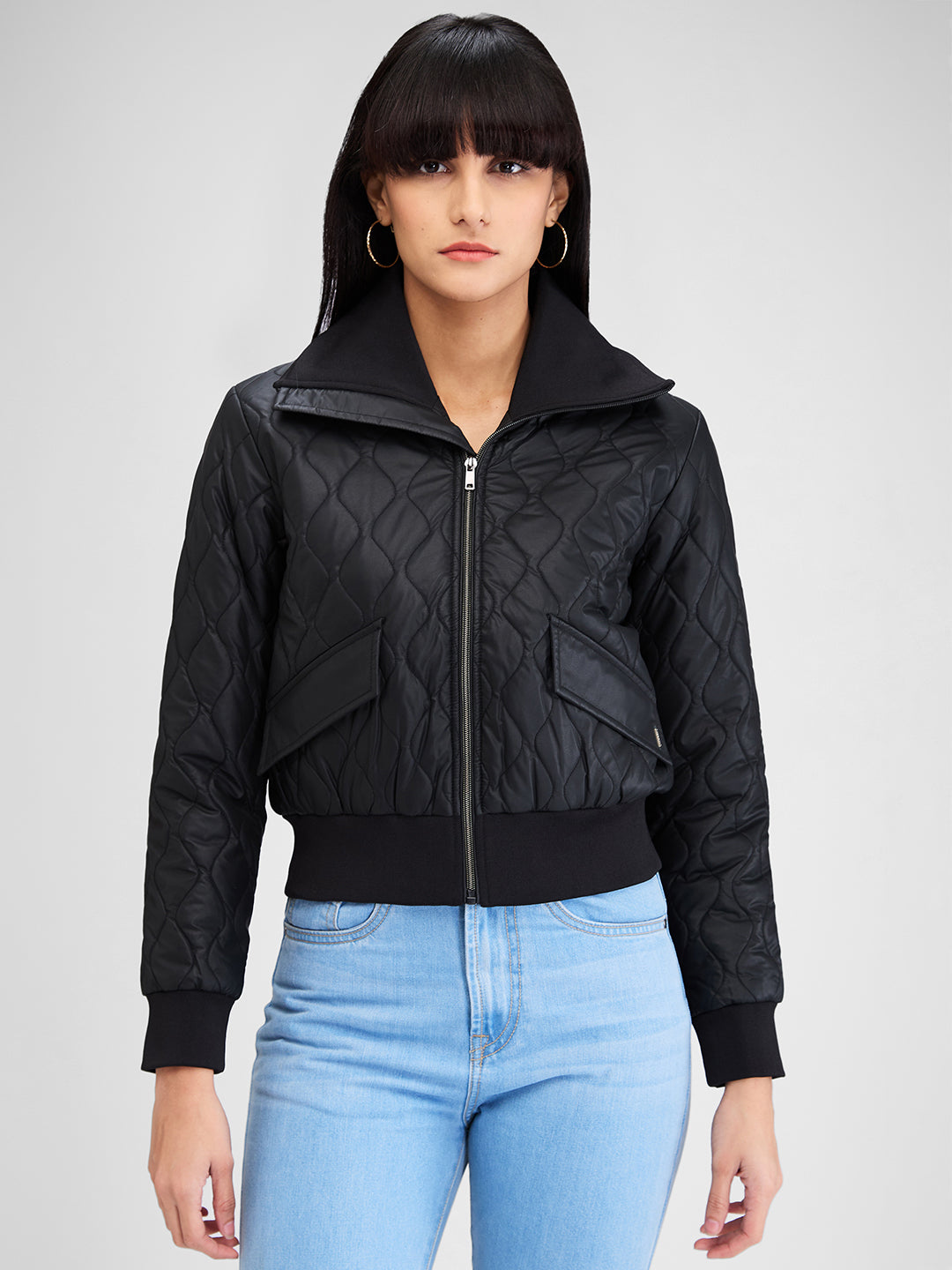 Women Black Full Sleeves Solid Jacket - Goyalsons ShopMax