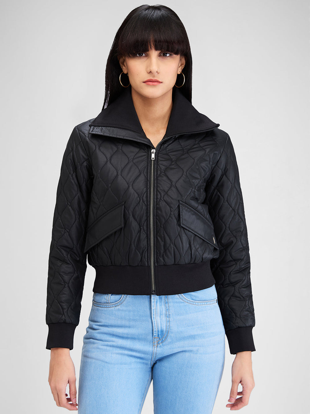 Women Black Full Sleeves Solid Jacket - Goyalsons ShopMax
