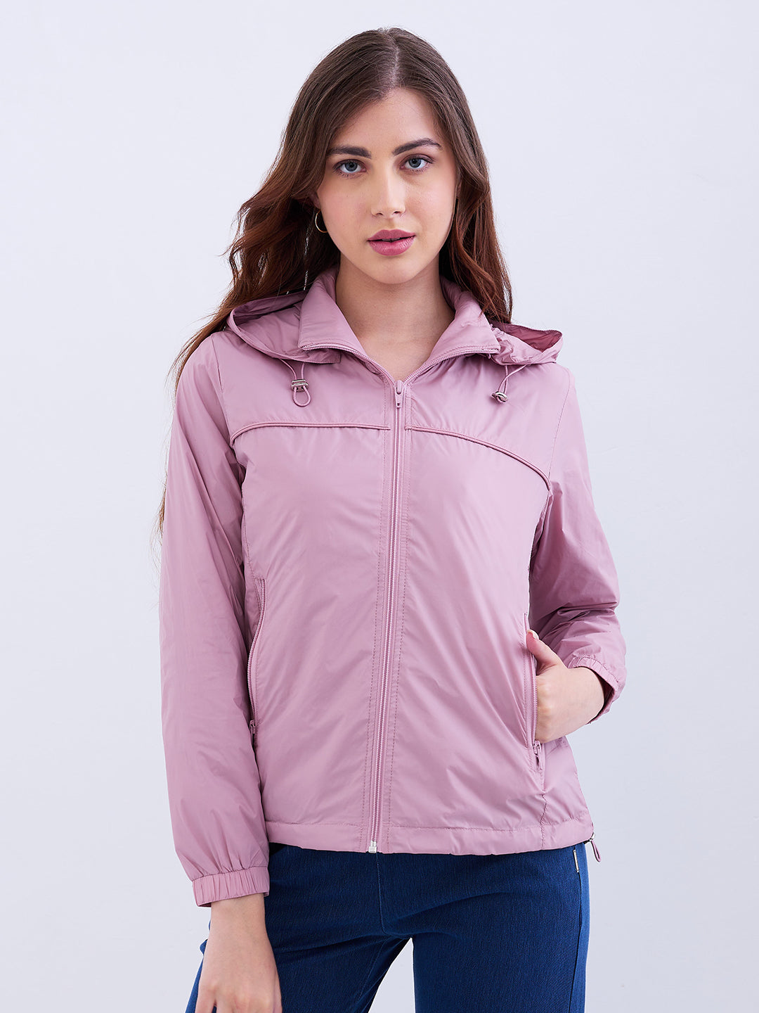 Women Pink Clay Regular Fit Casual Jackets