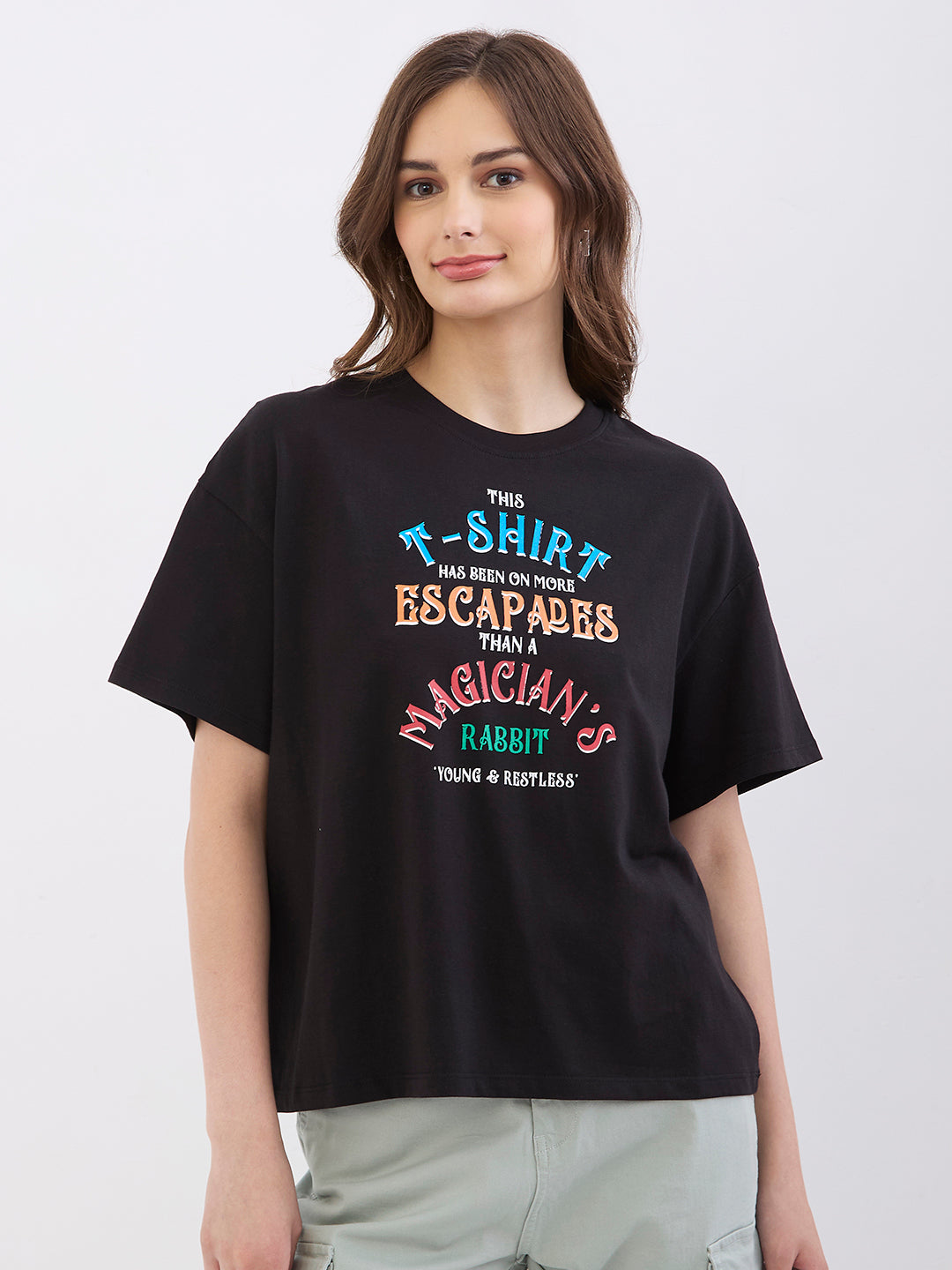 SPYKAR LADIES WESTERN T-SHIRT F/S WKTFT2BE120 BLACK