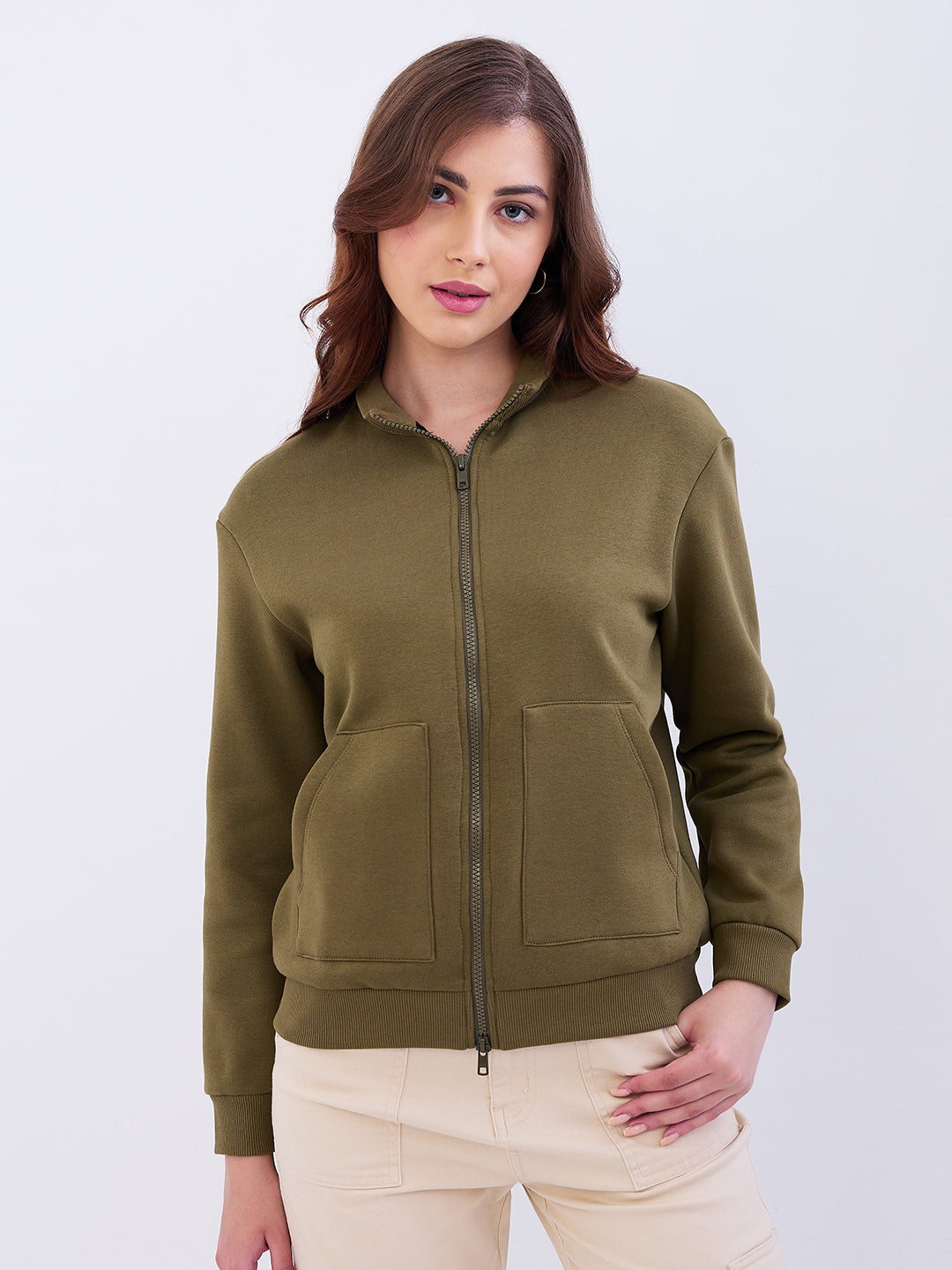 Spykar Ladies Western Sweat Shirt Wsshw2Be004 Dk.Olive Green