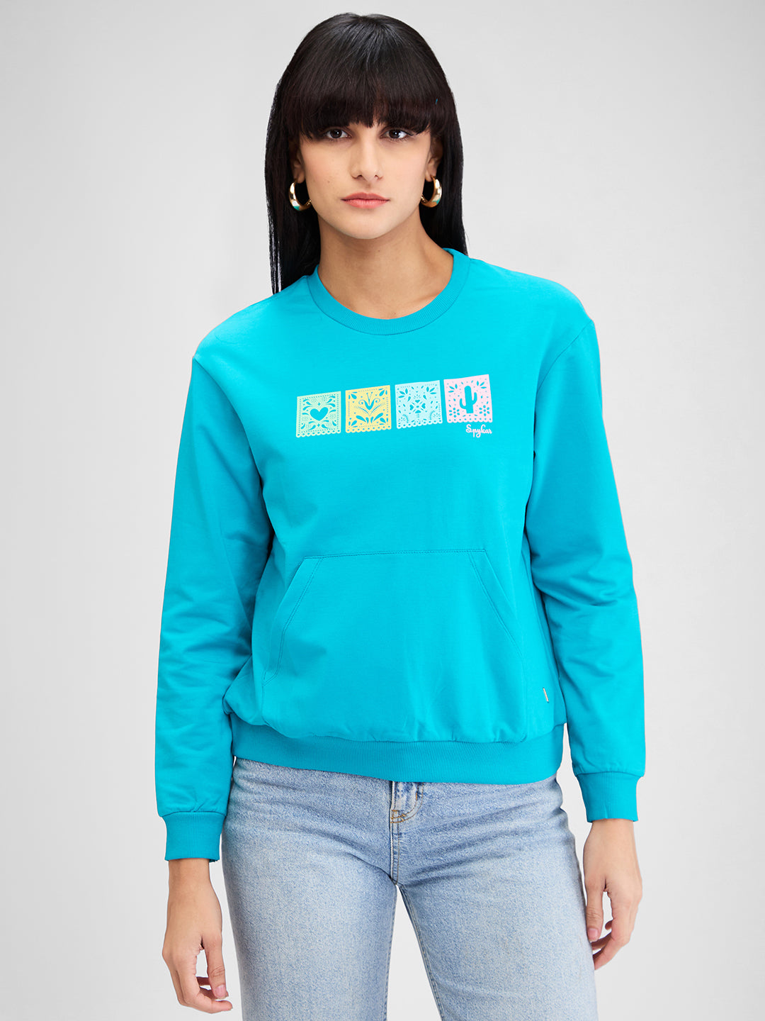 SPYKAR LADIES WESTERN SWEAT SHIRT WSSLW2BD018 VIRIDIAN GREEN