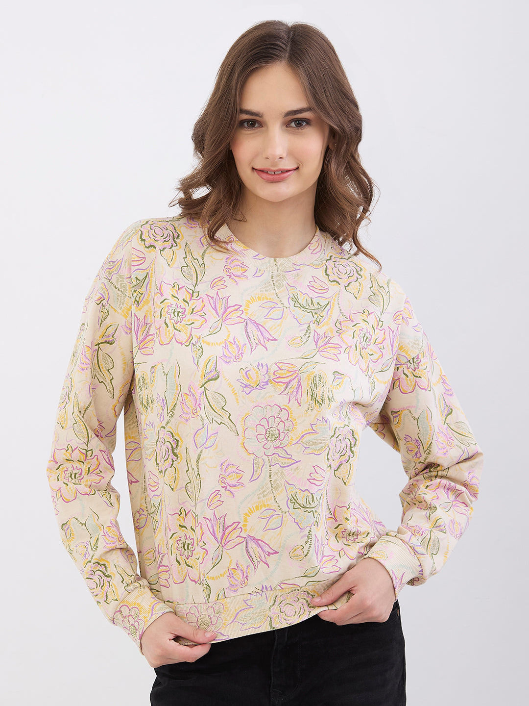 Spykar Ladies Western Sweat Shirt Wsslw2Be001 Ecru