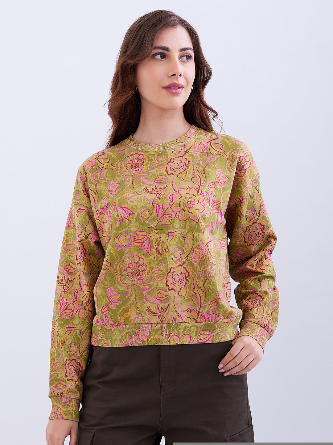 Spykar Ladies Western Sweat Shirt Wsslw2Be001 Seakelp Green