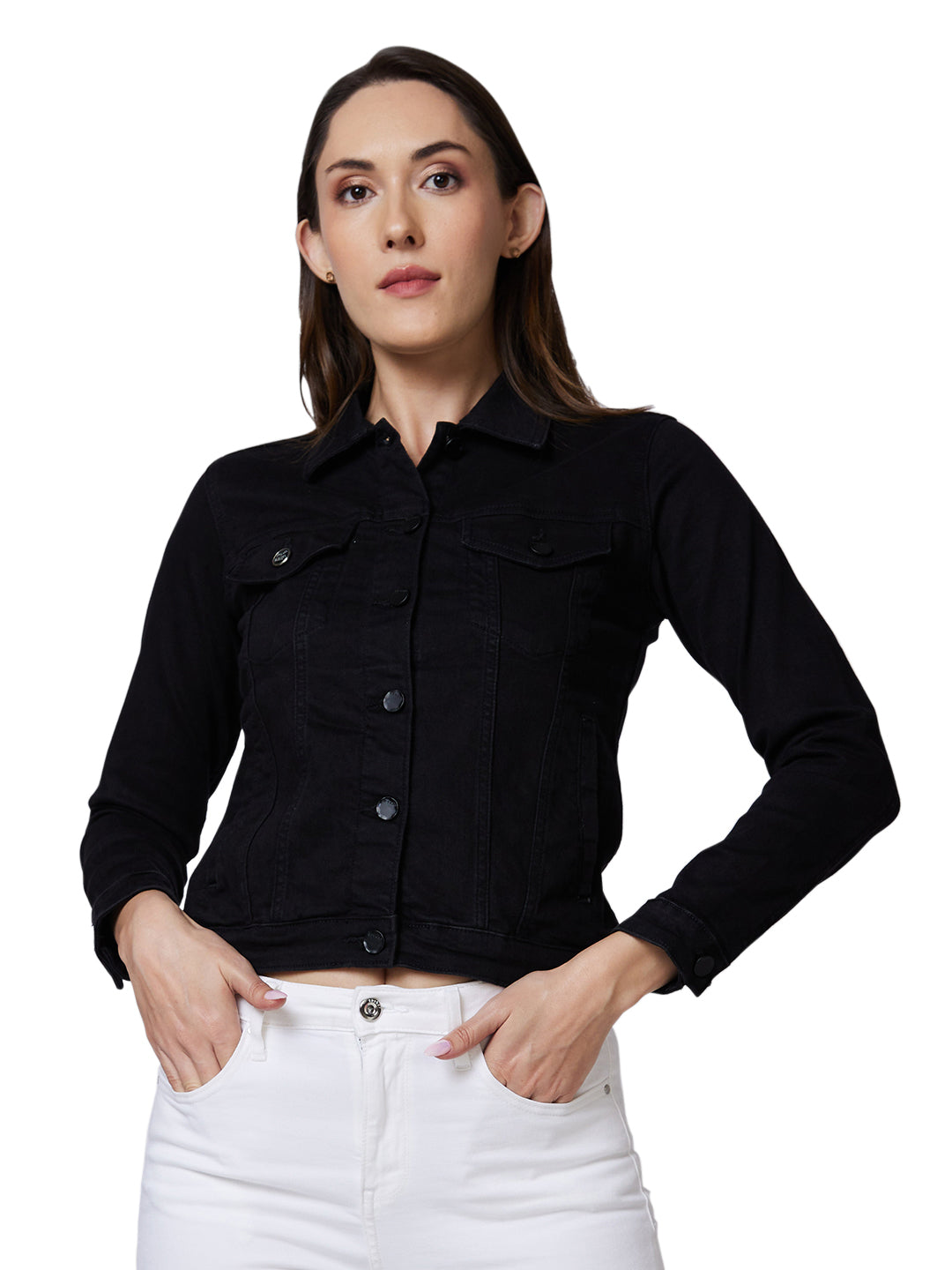 Women Regular Fit Black Jacket