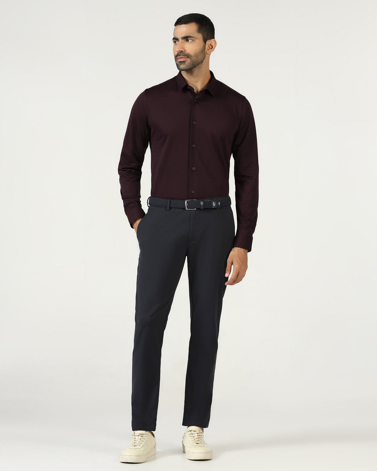 Blackberry men's formal shirt in wine color with subtle stripe pattern, featuring a classic fit and tailored design.