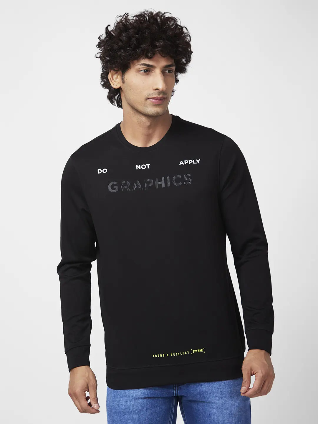 Spykar Mens Sweat Shirt F/S Msslgt2Bc048 Black