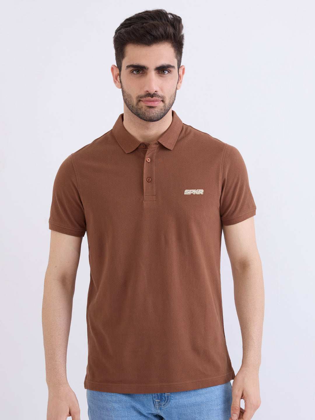 SPYKAR MENS T-SHIRT F/S MKTBP2BE085 BISON BROWN