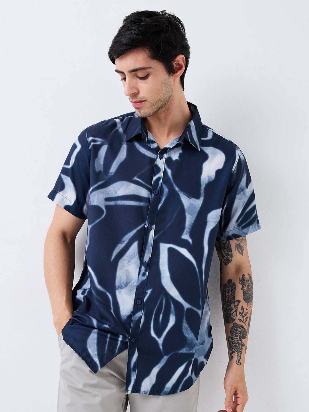 Spykar Mens Casual Shirt F/S Mshps1Be081 Navy Blue