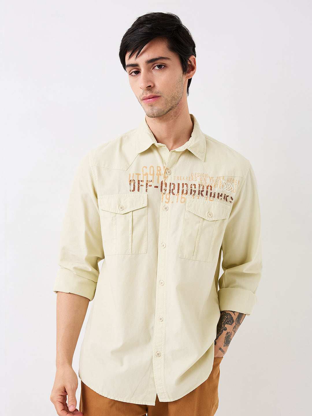 Spykar Mens Casual Shirt H/S Mshsos1Be036 Off White