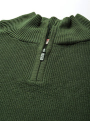 Men'S Striped Green High Neck Sweater