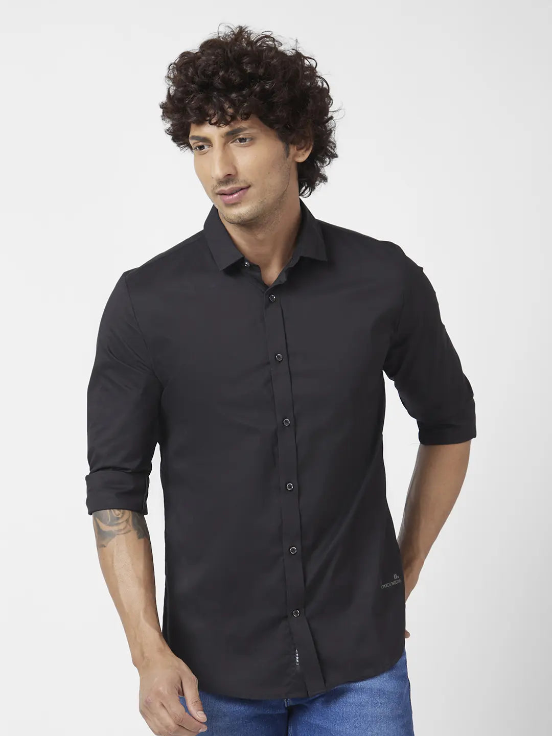 Spykar Mens Casual Shirt F/S Mshsos2Bc143 Black