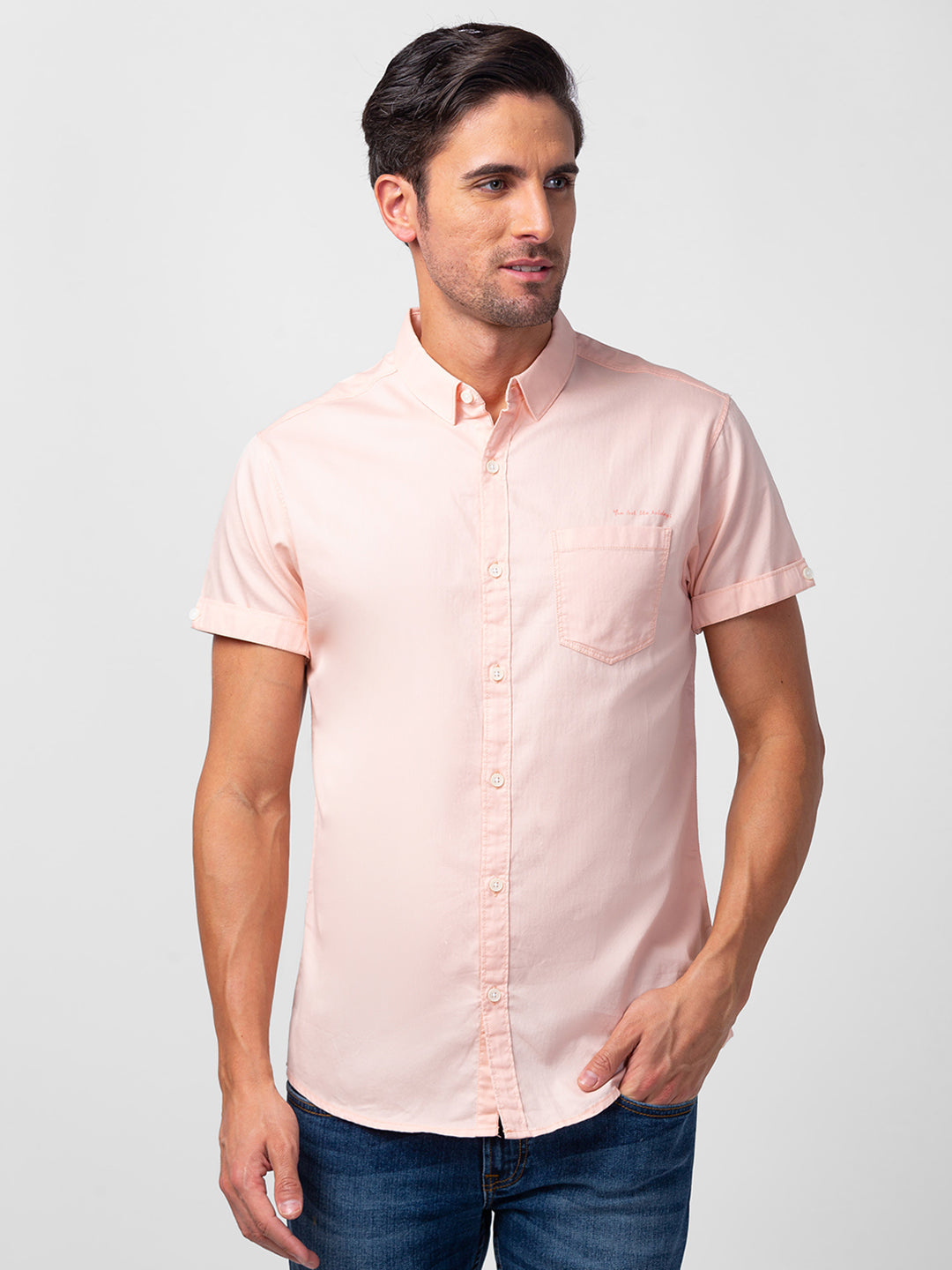 Spykar Mens Casual Shirt F/S Mshss1Bc049 Peach