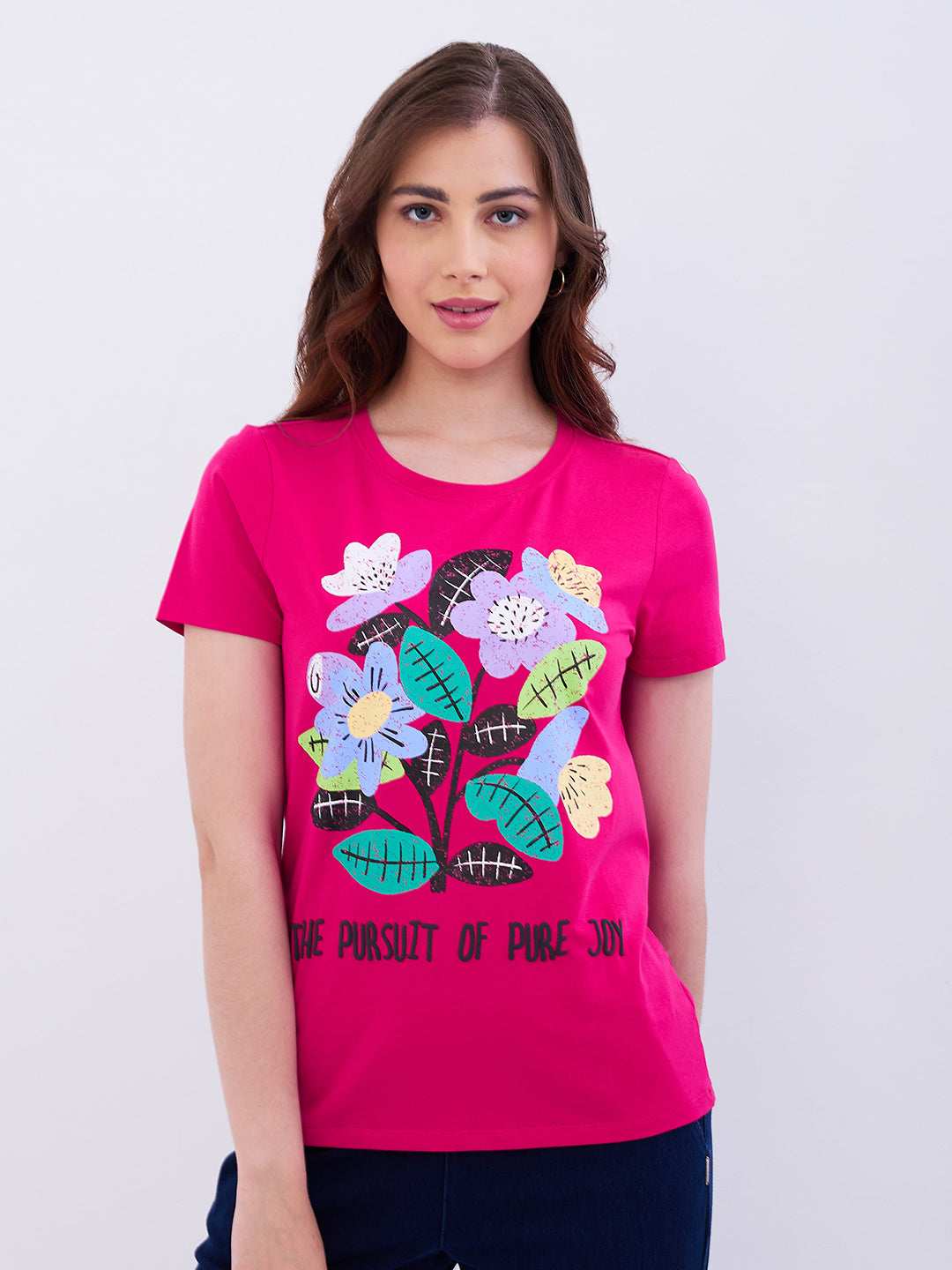 SPYKAR LADIES WESTERN T-SHIRT F/S WKTBC2BE037 LUMINOUS PINK