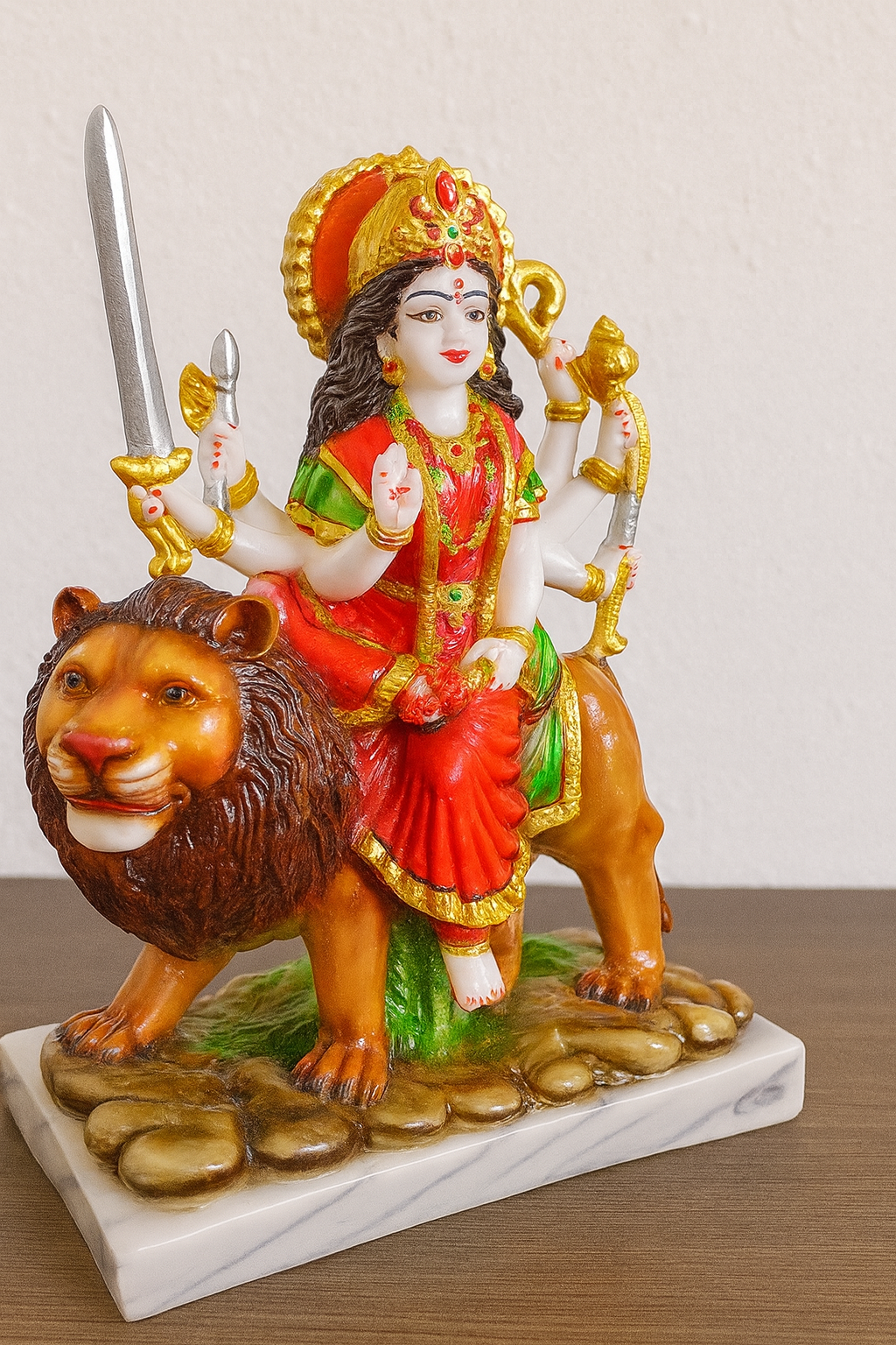 Powerful Goddess Durga Maa On Lion Statue