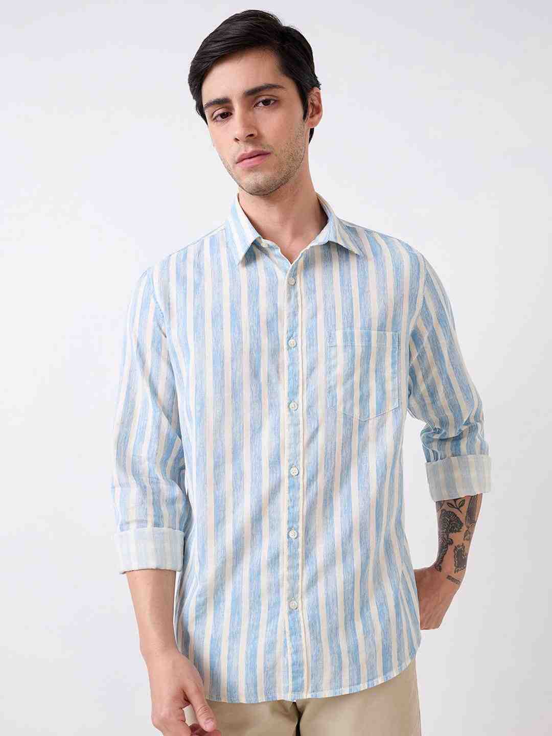 Spykar Mens Casual Shirt H/S Mshst1Be233 Air Force Blue