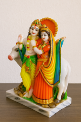 Blissful Radha Krishna Statue With Kamadhenu Cow