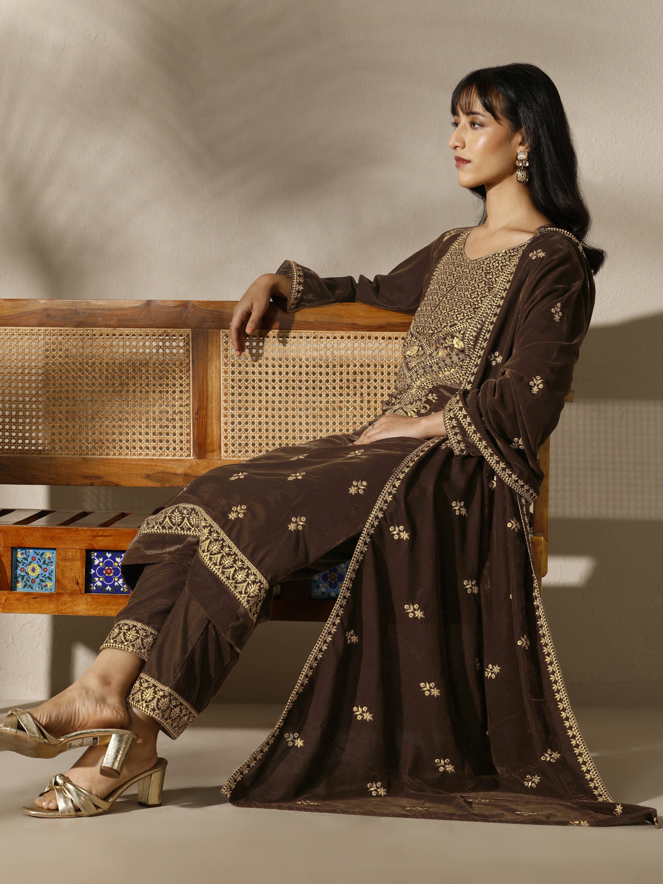 LIBAS LADIES WESTERN W KURTI 3PCS SET 49627 BROWN