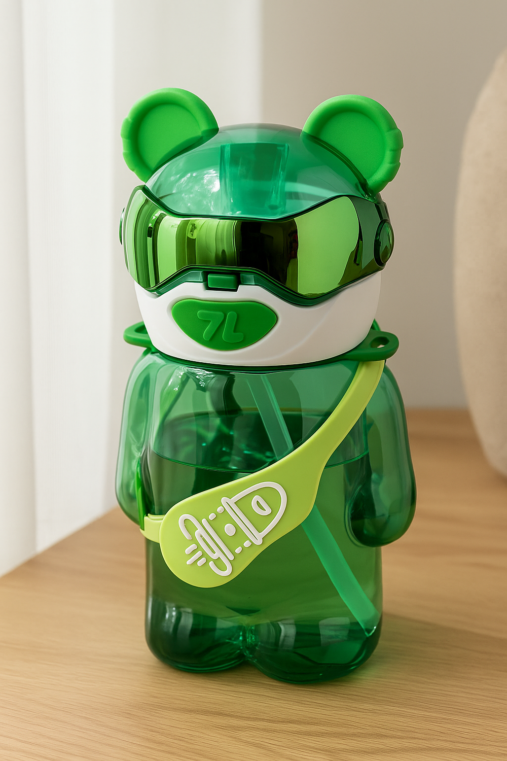 Goyalsons ShopMax cool robot bear kids water bottle with straw and strap, leak-proof design, colorful and fun for children.