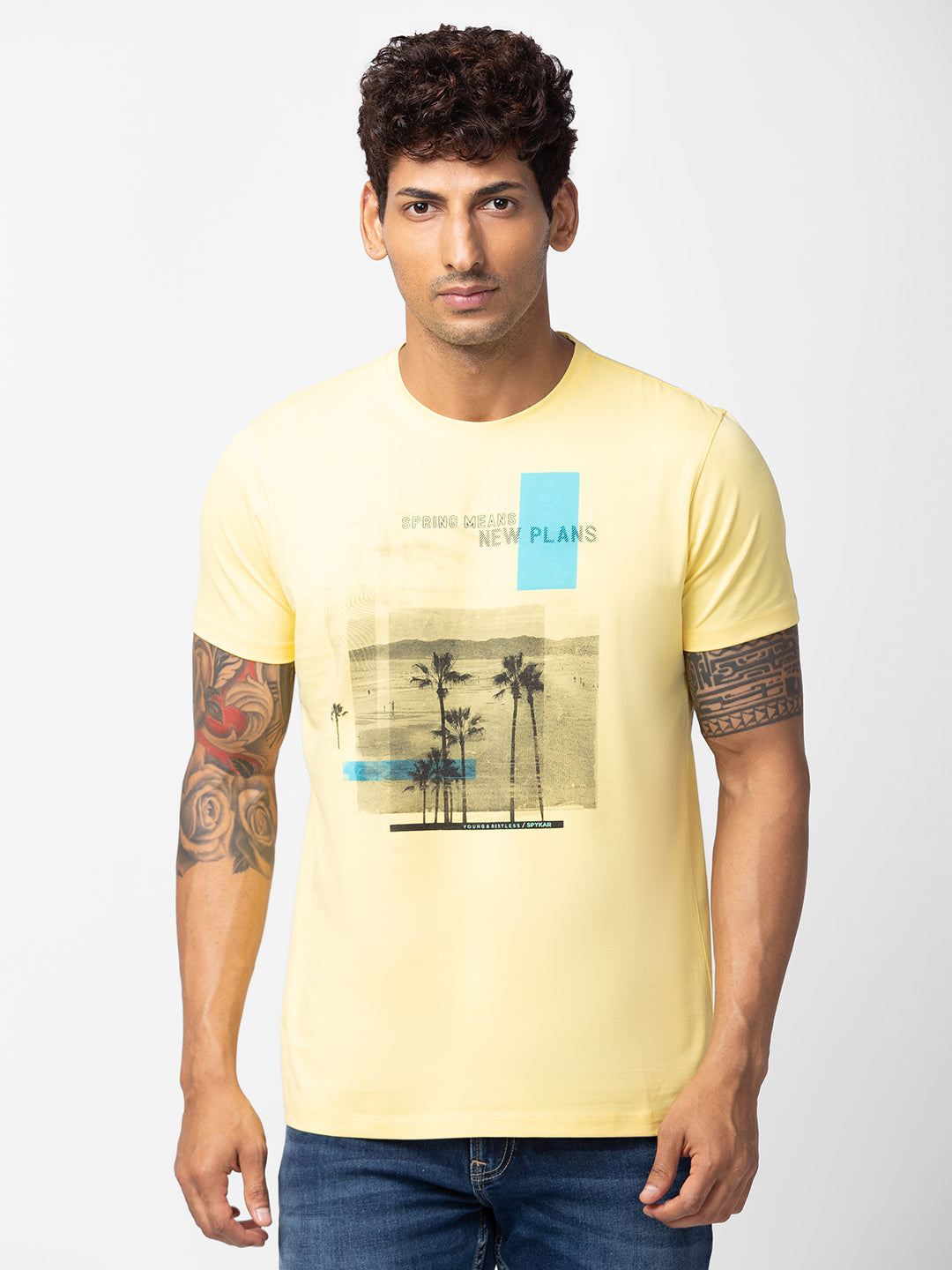 Spykar Mens T-Shirt H/S Mktcp1Bc085 Yellow