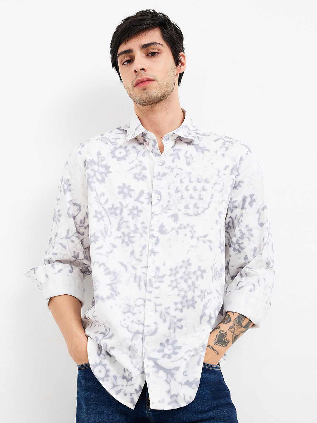 Spykar Mens Casual Shirt H/S Mshps1Be076 Silver Grey