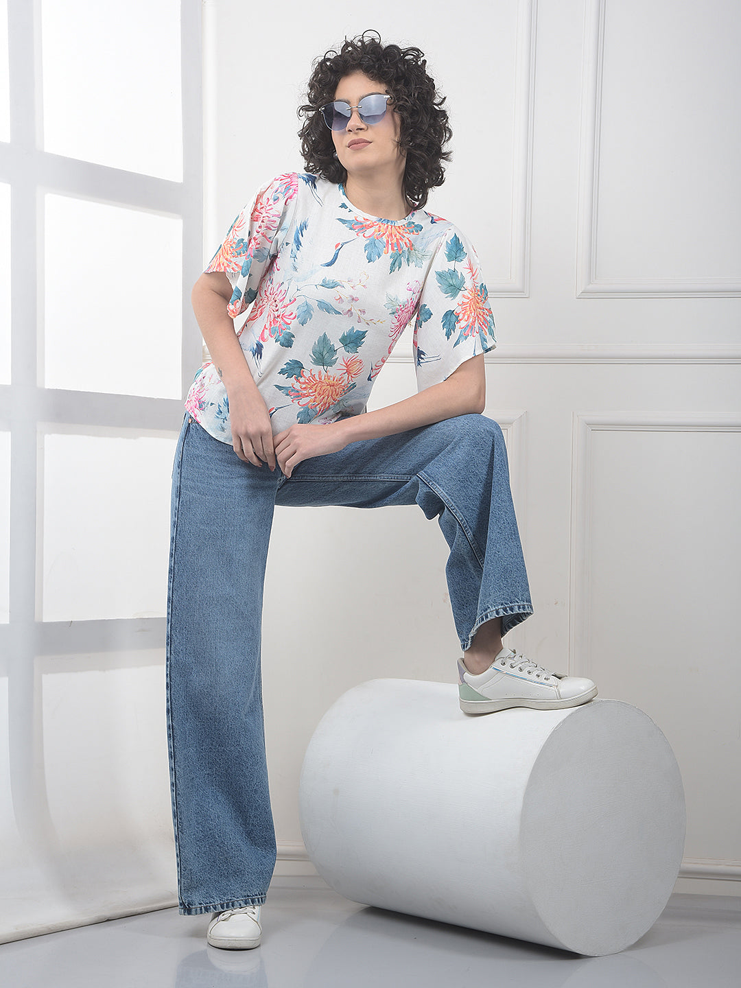 Orange Floral Print Top