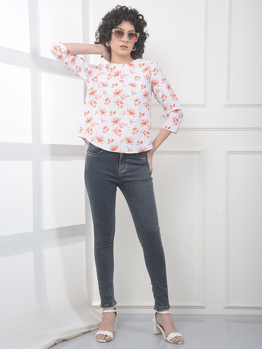 Red Floral Print Top